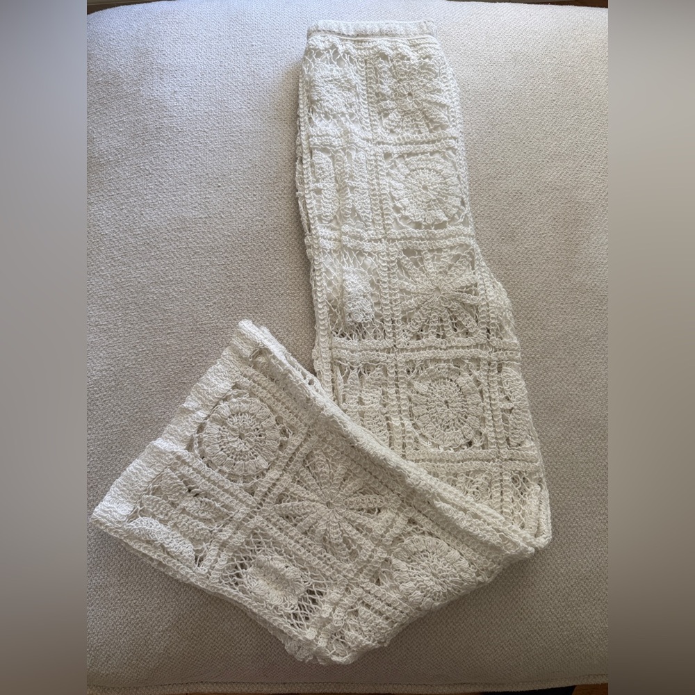 White Crochet Flare Boho Pants - Picture 3 of 6